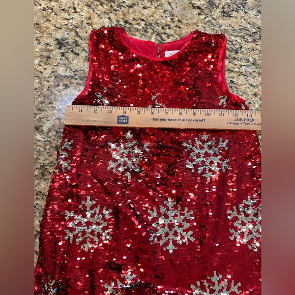 Cat & Jack girls red Reversible Sequin Snowflake sleeveless Dress small 6/6x - Picture 2 of 7